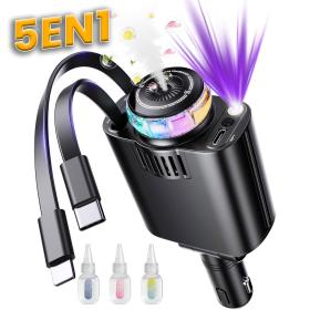 Chargeur voiture rétractable 5 en 1 avec parfumm et lumière des étoiles – شاحن سريع للسيارة مع معطر
