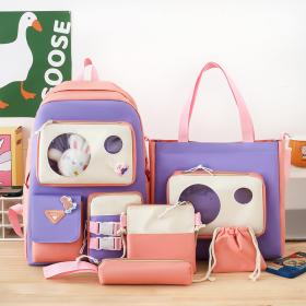 Ensemble de sacs d’école Kawai pour adolescents 5Pcs Guiyu V2 Rose – محفظة 5 قطع كاواي وردي