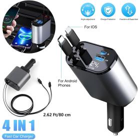 Chargeur de Voiture Rétractable 4en1 120W – شاحن سريع