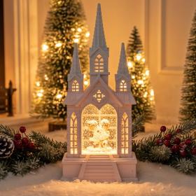 Château à neige lumineux avec paillettes tourbillonnantes – ديكور قلعة الثلج