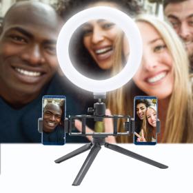 Anneau Selfie LED 20 cm avec 2 Supports Smartphone et 3 Modes d’éclairage