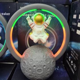 Haut-parleur Bluetooth et Lampe d’astronaute en lévitation magnétique avec lampe flottante en forme de lune rotative