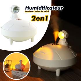 Lampe de coucher de soleil d'astronaute et humidificateur d'air sans fil, diffuseur à batterie Rechargeable1200mAh